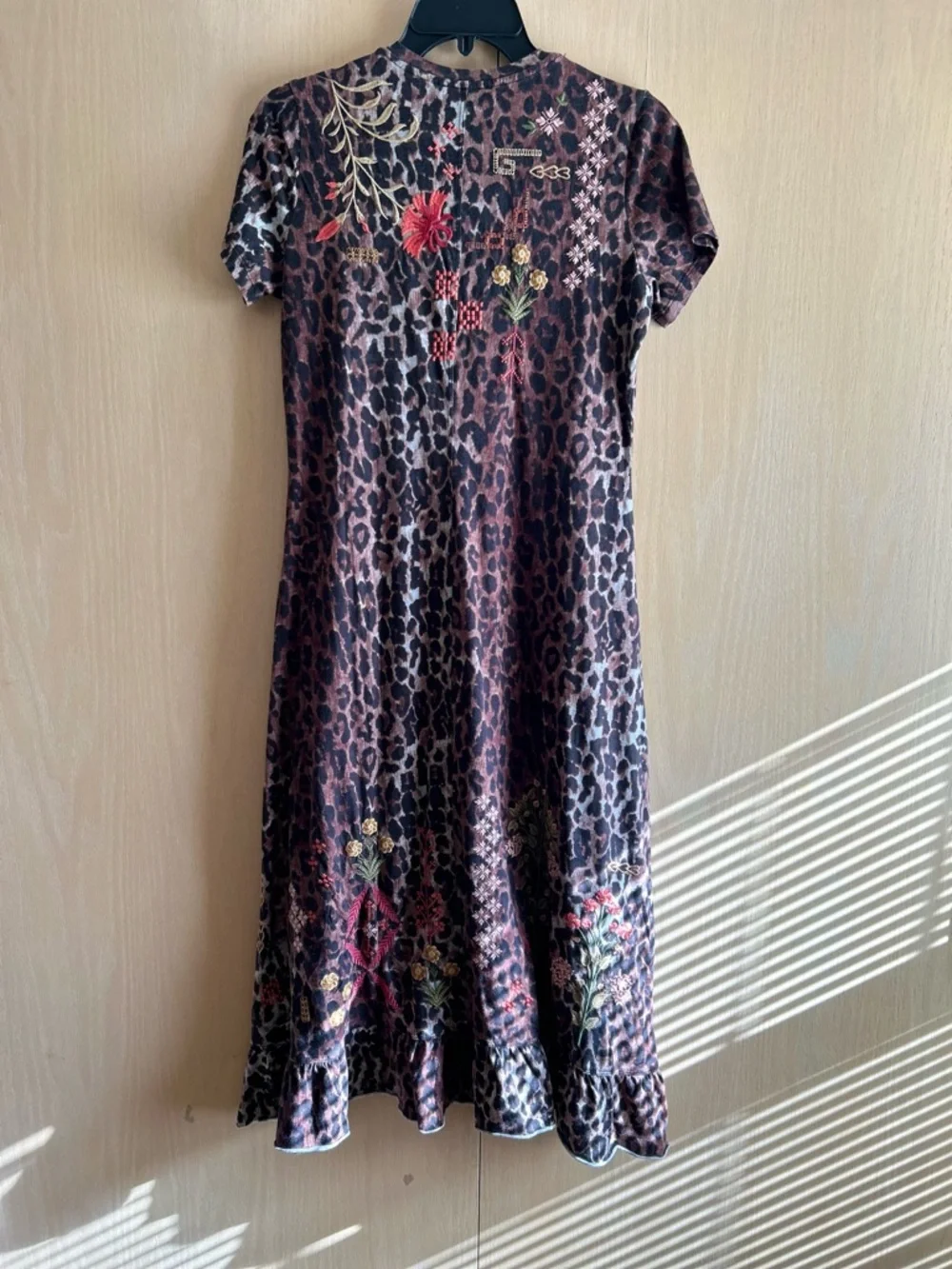 Johnny Was Brown Leopard Midi Dress with Pink & Green Floral Details - Picture 3 of 5